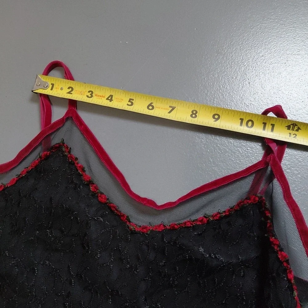 VTG Betsey Johnson Slip Dress Black Lace Rose Ditsy Neckline Velvet Trim Large - Picture 9 of 16
